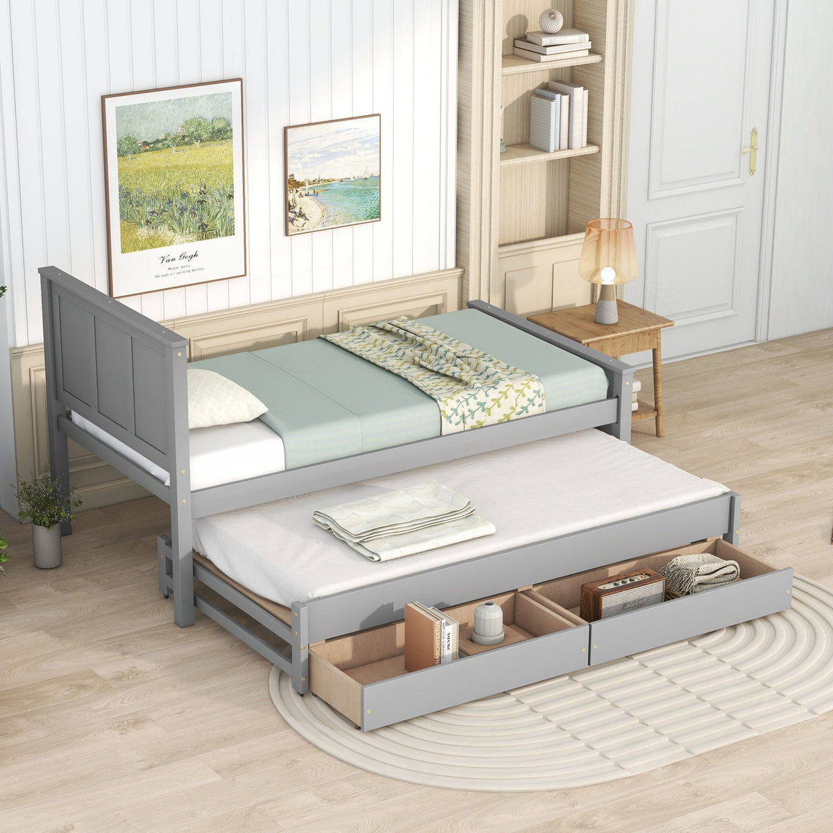 Two platform beds with trundle and drawers in gray finish, HouseOfZazla on Tampa Home & Garden Store