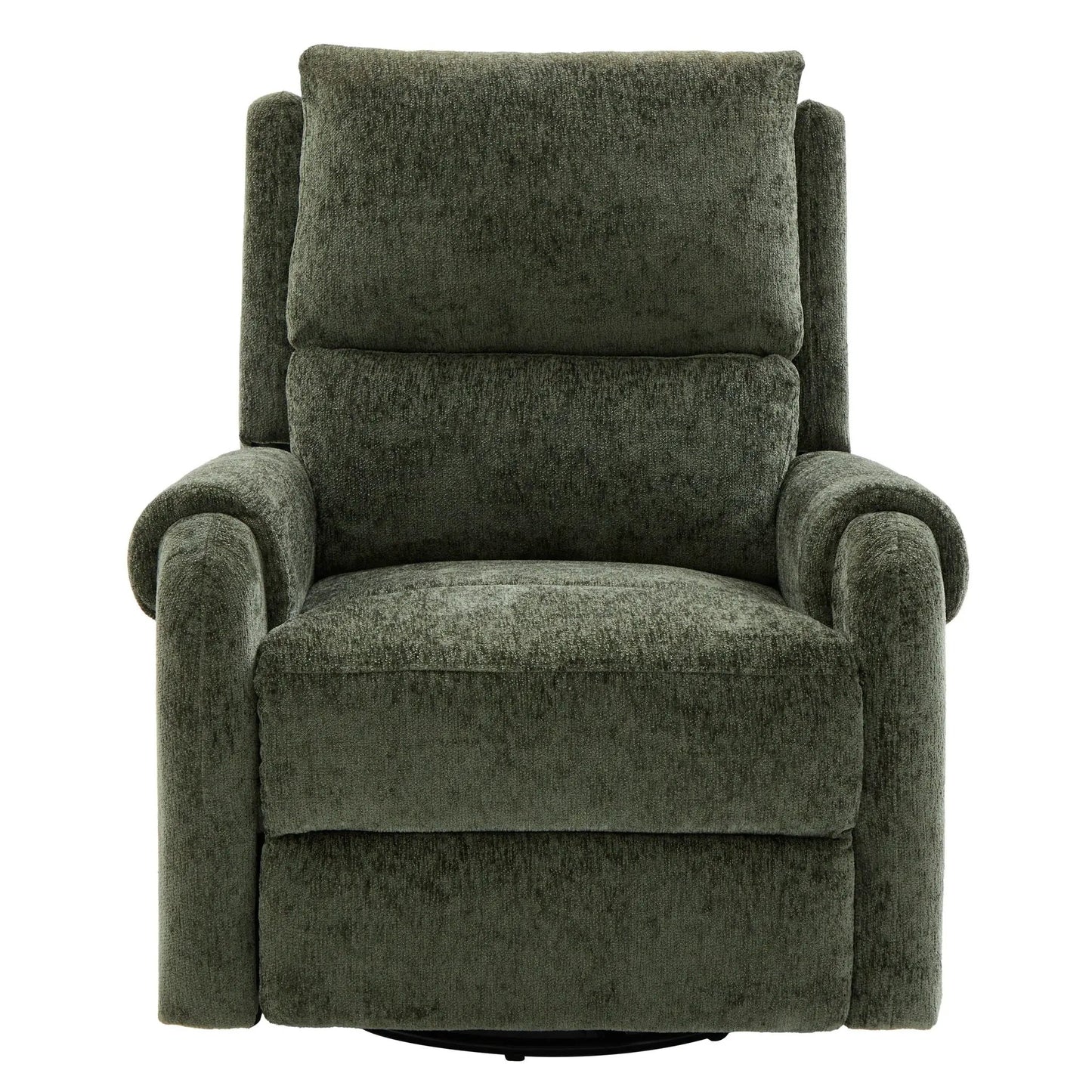 Manual recliner massage chair with swivel rocker in dark green textured fabric on Tampa Home & Garden Store