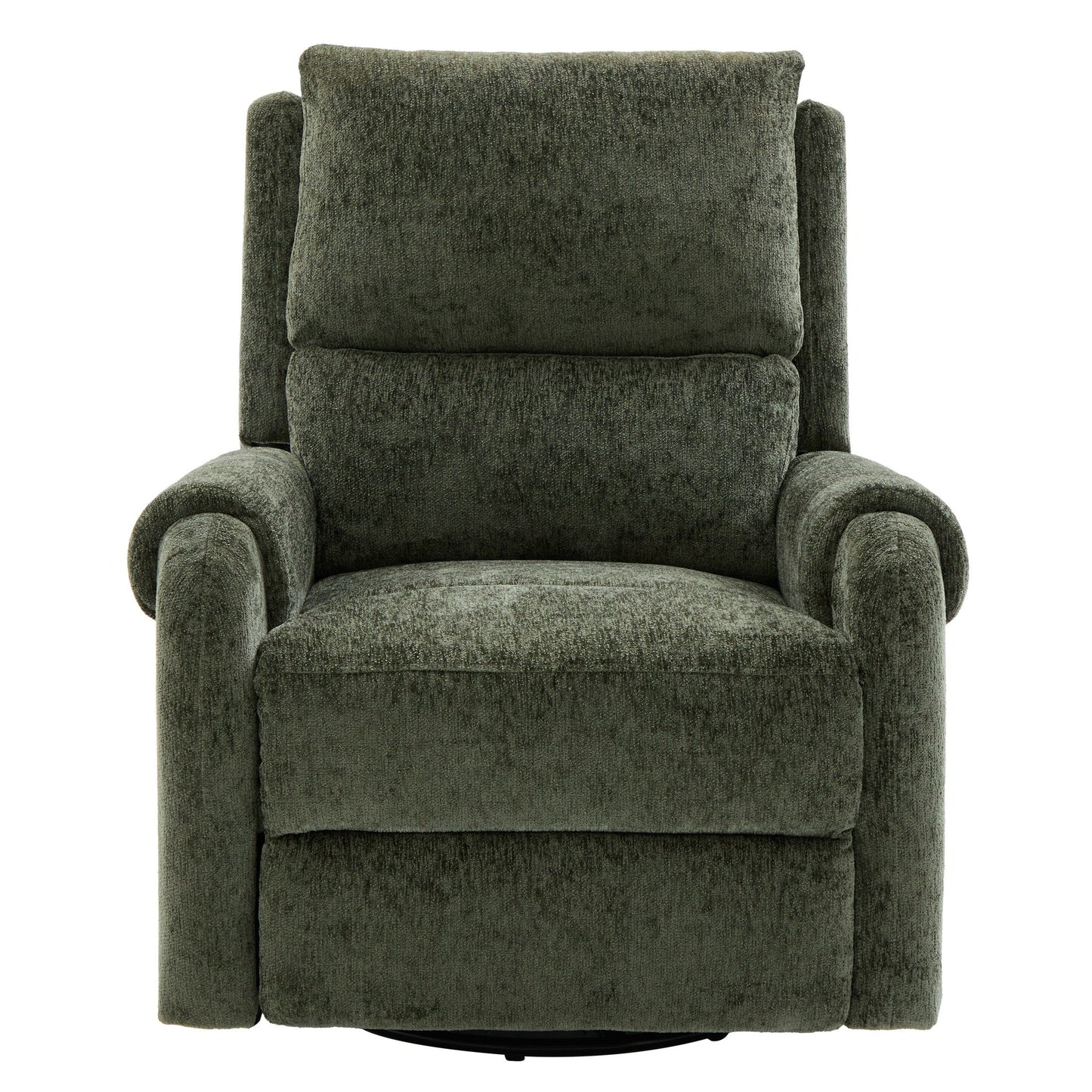 Manual recliner massage chair in dark olive green textured fabric with swivel rocker base on Tampa Home & Garden Store