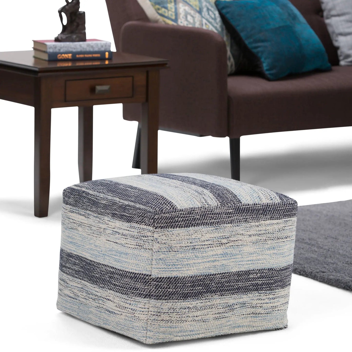 Clay - Square Pouf, Upholstered in blue-gray woven fabric by Unique Piece Furniture on Tampa Home & Garden Store