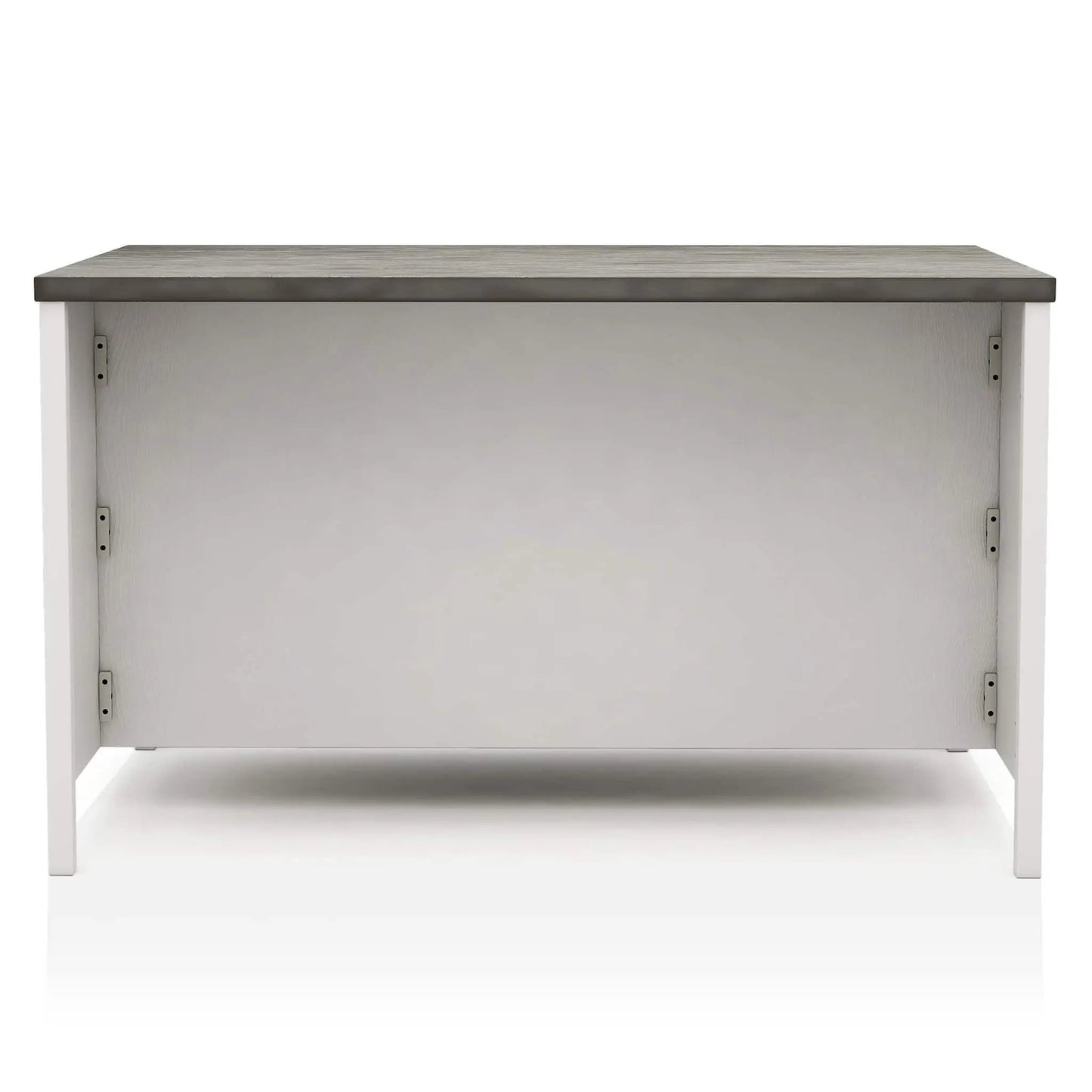 Counter height table with storage cabinet base; dark gray top and off-white body on Tampa Home & Garden Store