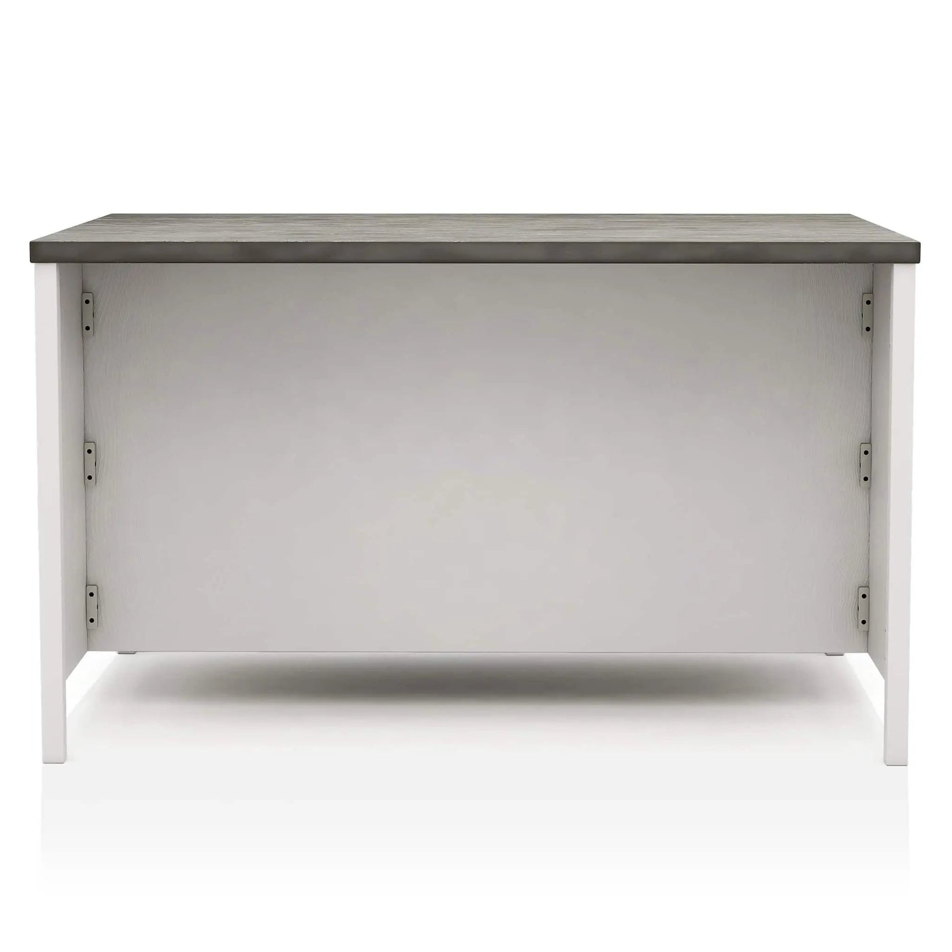 Counter height table with storage cabinet base; dark gray top and off-white body on Tampa Home & Garden Store