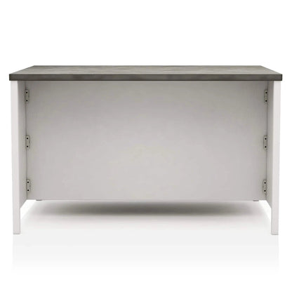 Counter height table with storage cabinet base; dark gray top and off-white body on Tampa Home & Garden Store