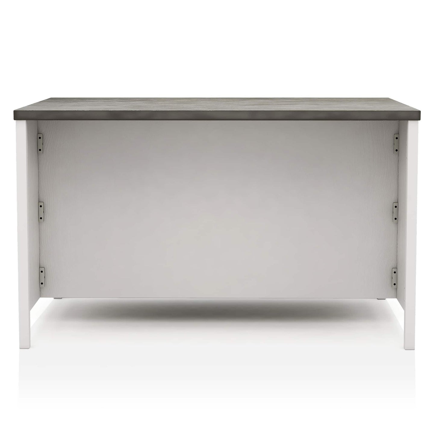Counter height dining table with storage cabinet base, dark gray top and off-white base on Tampa Home & Garden Store