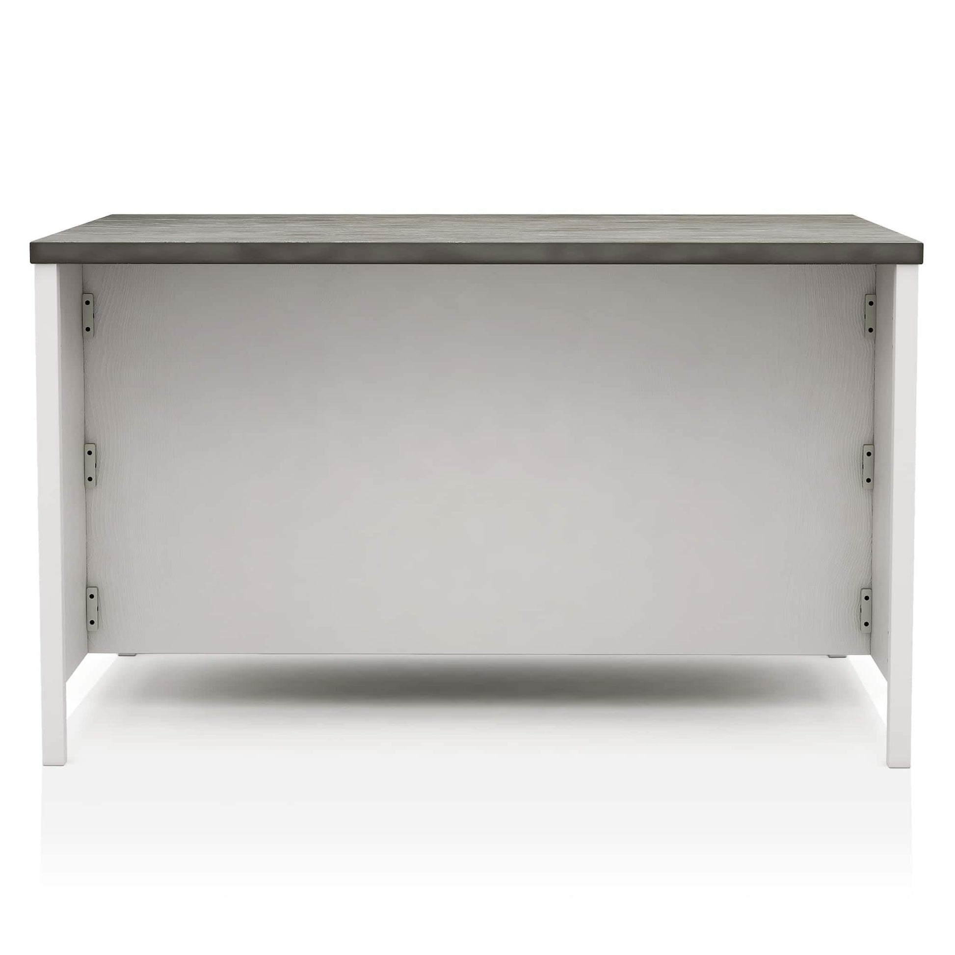 Counter height dining table with storage cabinet base, dark gray top and off-white base on Tampa Home & Garden Store