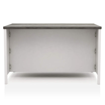 Counter height dining table with storage cabinet base, dark gray top and off-white base on Tampa Home & Garden Store