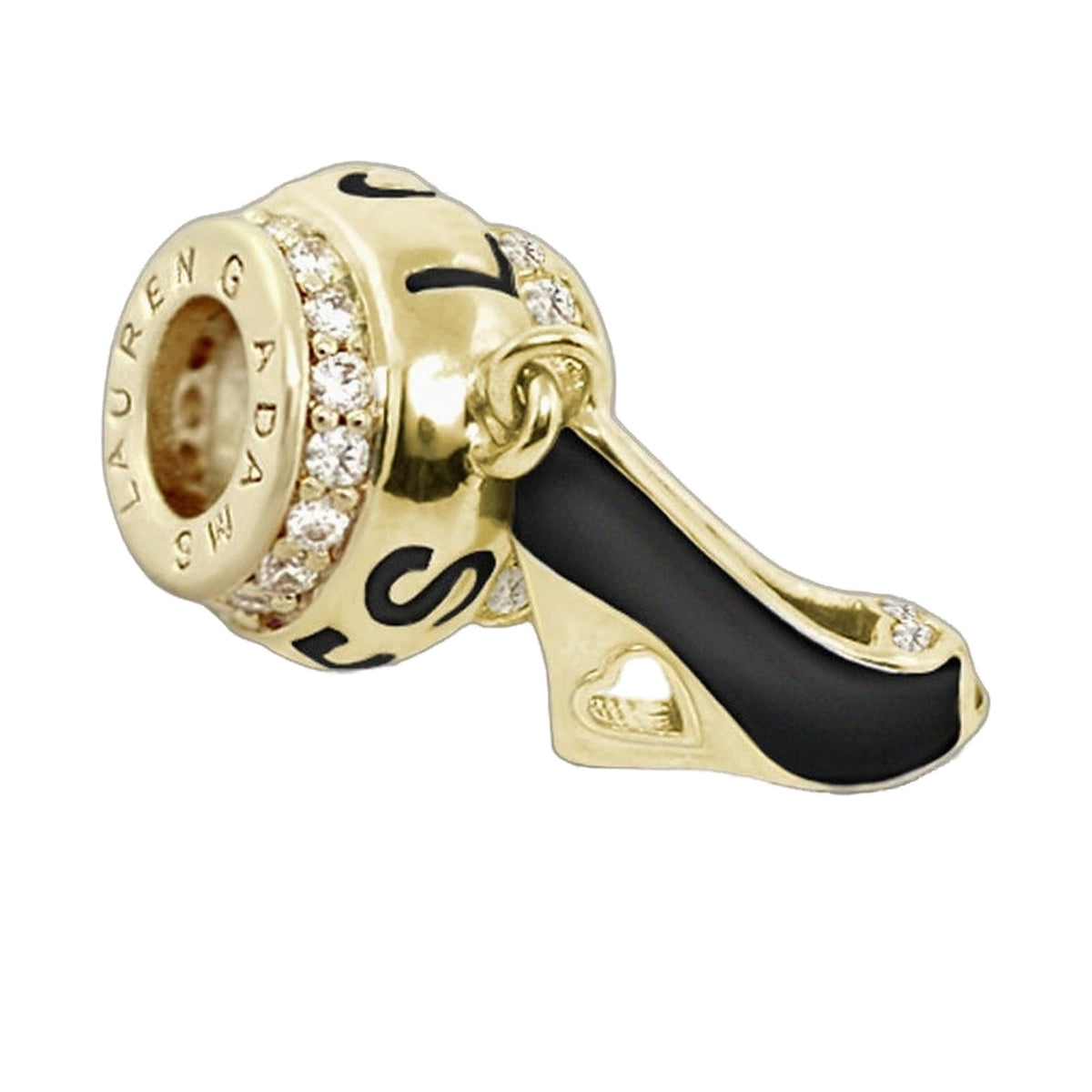 Gabriella Bead Shoe charm by Lauren G Adams; gold-tone with diamond pavé and black enamel on Tampa Home & Garden Store