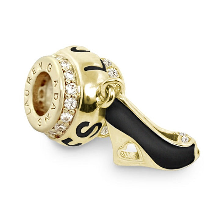 Gabriella Bead Shoe charm by Lauren G Adams in gold-tone with black enamel and crystal accents on Tampa Home & Garden Store