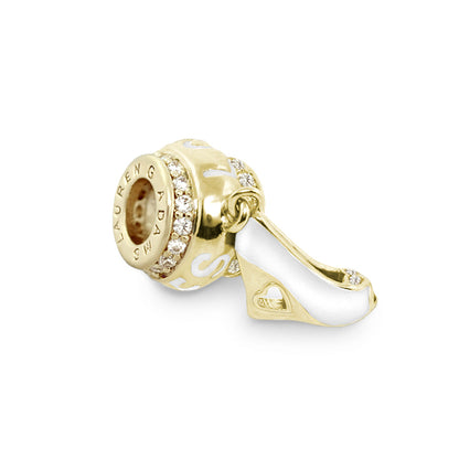 Gabriella Bead Shoe charm, gold-tone with white enamel and crystals, Lauren G Adams Charms on Tampa Home & Garden Store