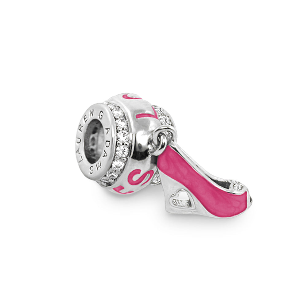 Gabriella Bead Shoe charm in pink enamel with crystal accents, Lauren G Adams branded bead on Tampa Home & Garden Store