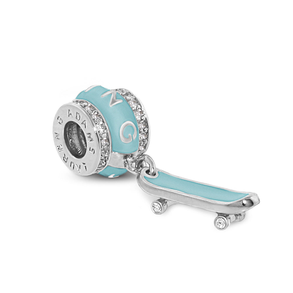 Gabriella Beads skateboard charm by Lauren G Adams, turq. enamel with crystals on Tampa Garden on Tampa Home & Garden Store