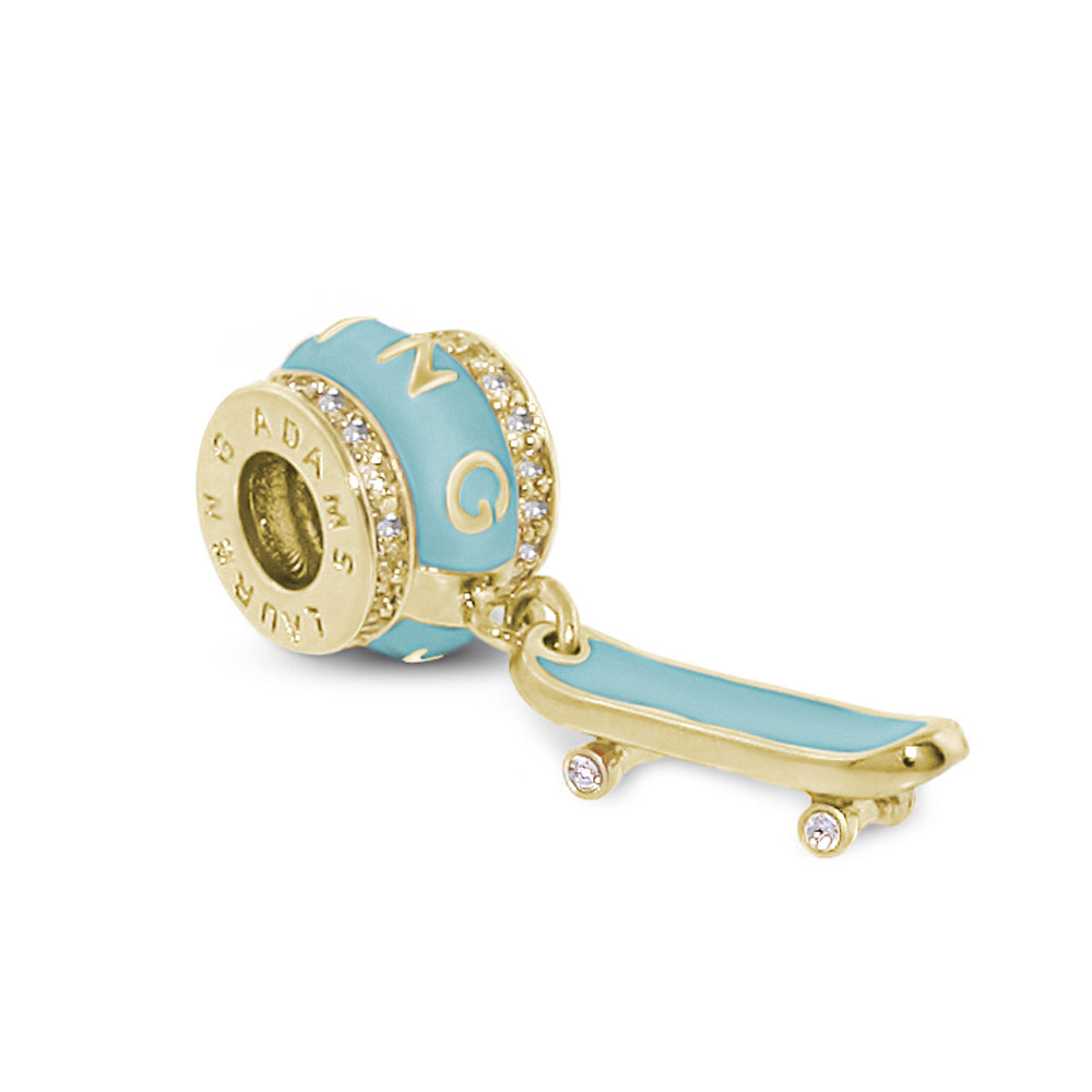 Gabriella Beads Skateboard charm turquoise enamel gold-tone with crystals by Lauren G Adams on Tampa Home & Garden Store
