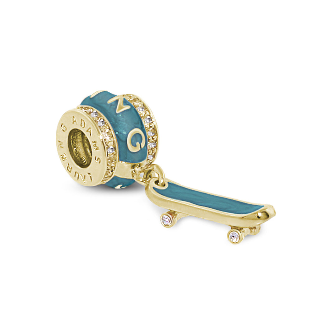 Gabriella Beads Skateboard charm in turquoise enamel with crystal accents by Lauren G Adams on Tampa Home & Garden Store