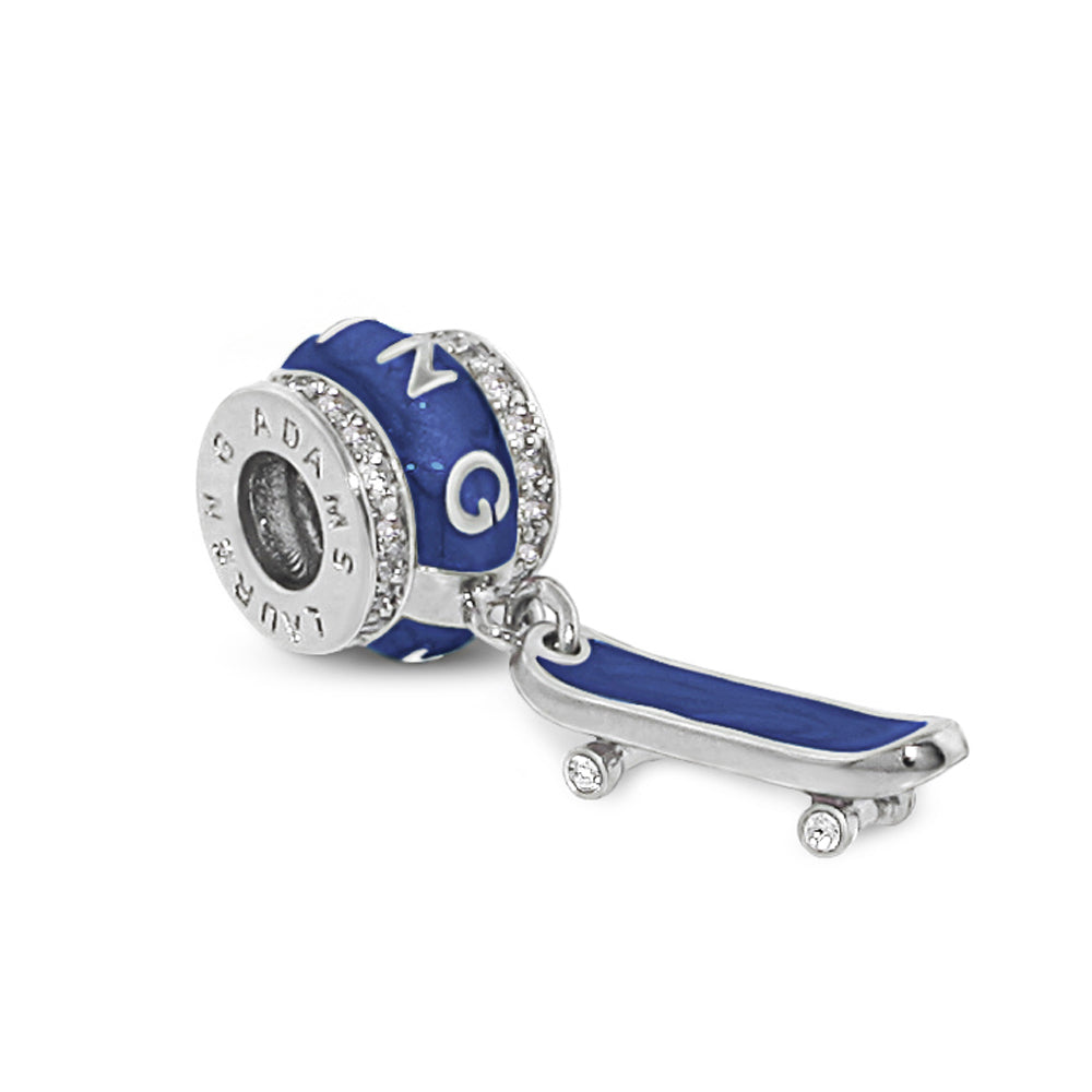 Gabriella Beads skateboard charm by Lauren G Adams in blue enamel with crystal pave on Tampa Home & Garden Store