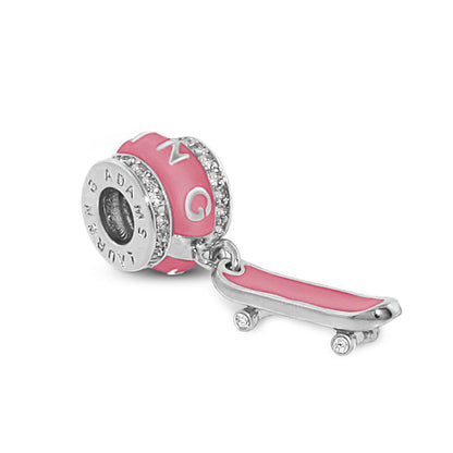 Gabriella Beads Skateboard charm, pink enamel deck with crystals, Lauren G Adams brand on Tampa Home & Garden Store