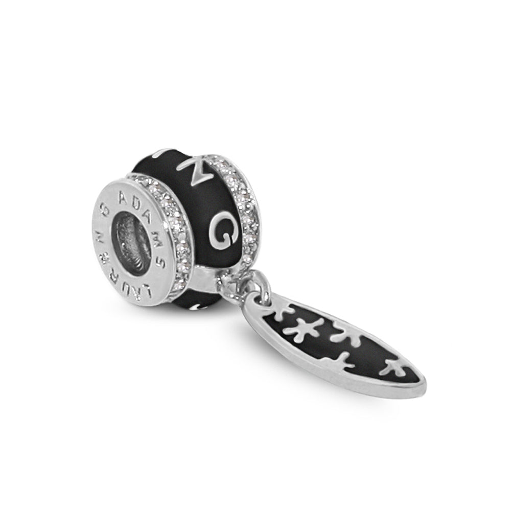 Gabriella Beads Surfboard charm bead with black enamel and crystal rim, Lauren G Adams on Tampa Home & Garden Store