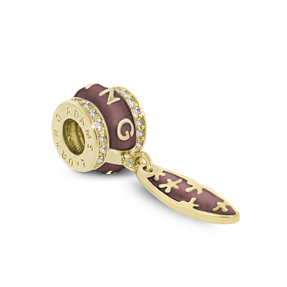 Gabriella Beads Surfboard charm gold with purple enamel and crystal trim by Lauren G Adams on Tampa Home & Garden Store