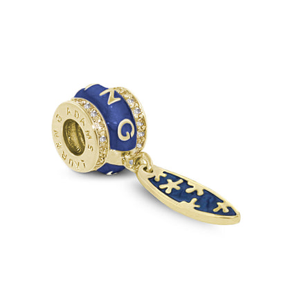 Gabriella Beads Surfboard charm by Lauren G Adams, blue enamel, gold setting, oval charm on Tampa Home & Garden Store