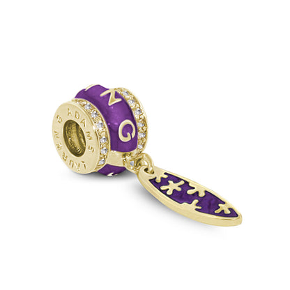 Gabriella Beads Surfboard charm bead, purple enamel with crystal ring, gold pendant on Tampa Home & Garden Store