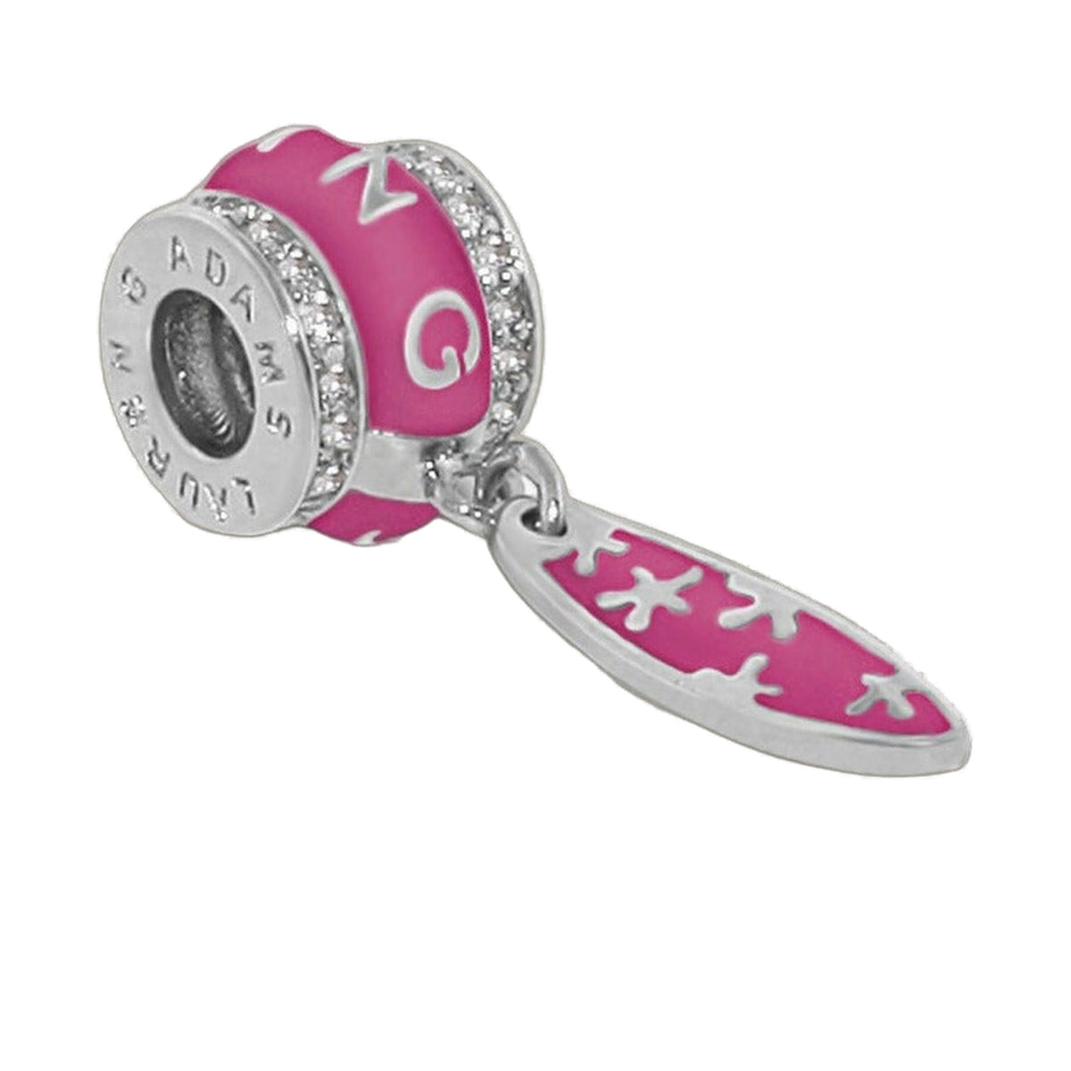 Gabriella Beads Surfboard charm by Lauren G Adams in pink enamel with crystal rim on Tampa Home & Garden Store