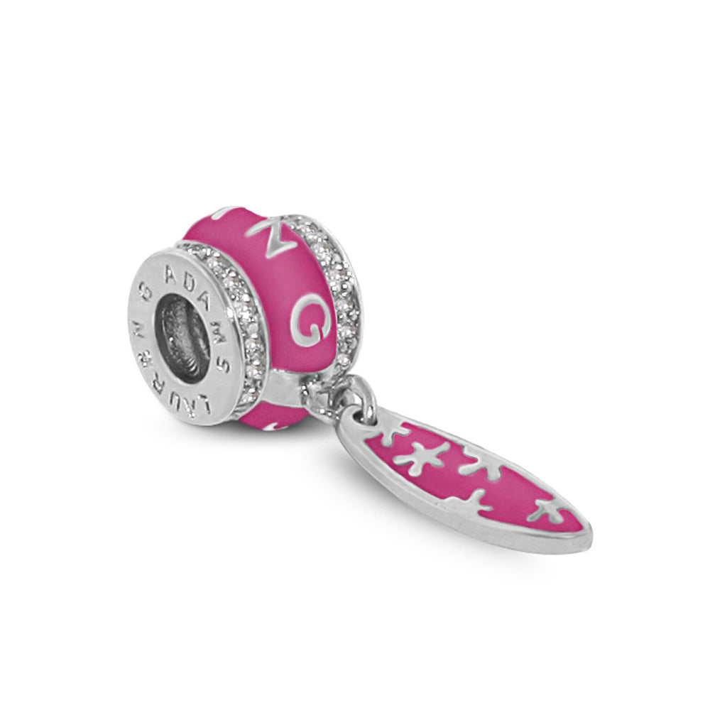 Gabriella Beads Surfboard charm by Lauren G Adams, pink enamel bead with surfboard pendant on Tampa Home & Garden Store