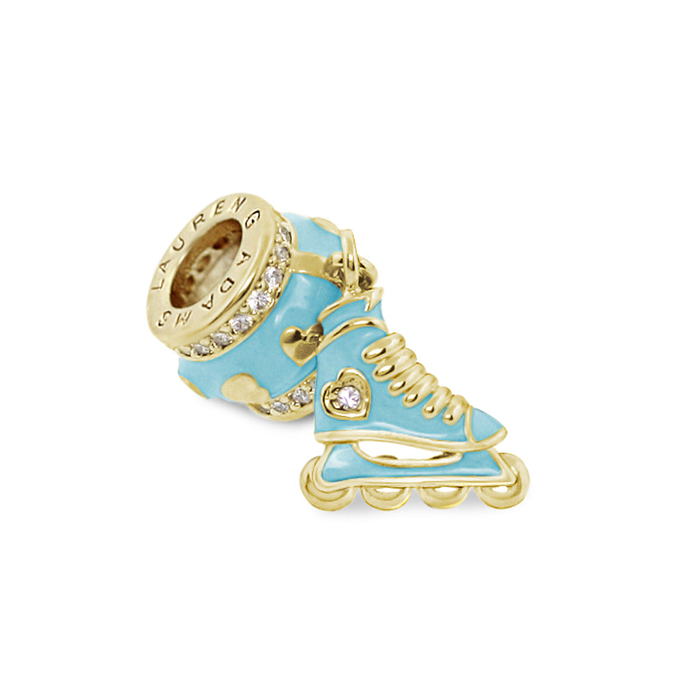 Gabriella Beads roller skate charm turquoise with gold crystals for Lauren G Adams bracelets on Tampa Home & Garden Store