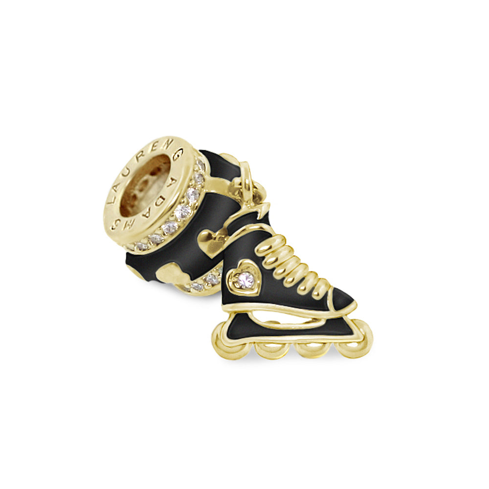 Gabriella Beads Roller Skate charm for Lauren G Adams bracelet; gold-tone black enamel crystals on Tampa Home & Garden Store