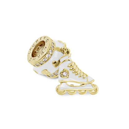 Gabriella Beads roller skate charm with white enamel and gold crystals Lauren G Adams on Tampa Home & Garden Store