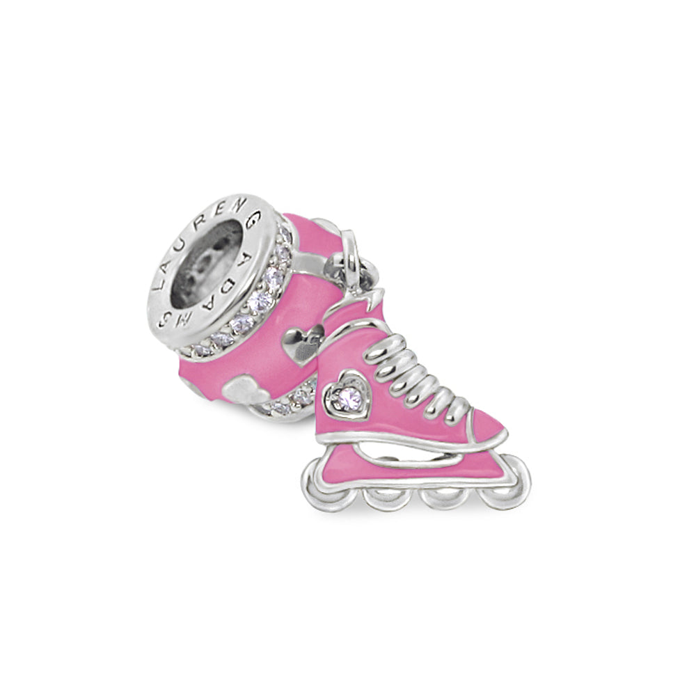 Gabriella Beads roller skate charm in pink enamel with accents for Lauren G Adams bracelets on Tampa Home & Garden Store