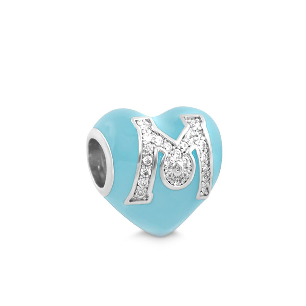 Gabriella Beads Pave M turquoise heart charm with pave crystals by Lauren G Adams on Tampa Home & Garden Store