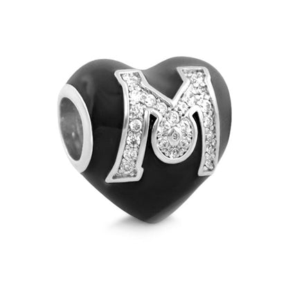 Gabriella Beads Pave M charm bead, black enamel heart with pave M motif by Lauren G Adams on Tampa Home & Garden Store