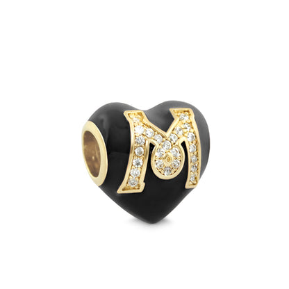 Gabriella Beads Pave M charm bead black enamel heart with gold-tone M encrusted crystals on Tampa Home & Garden Store