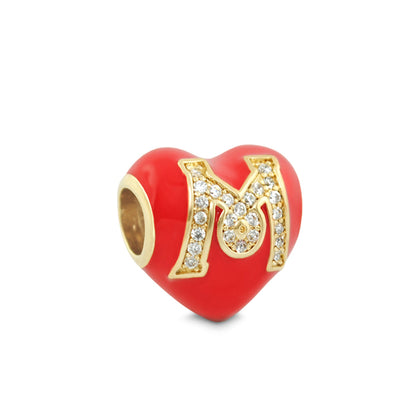 Gabriella Beads Pave M charm bead by Lauren G Adams, red enamel heart with pave M letter on Tampa Home & Garden Store