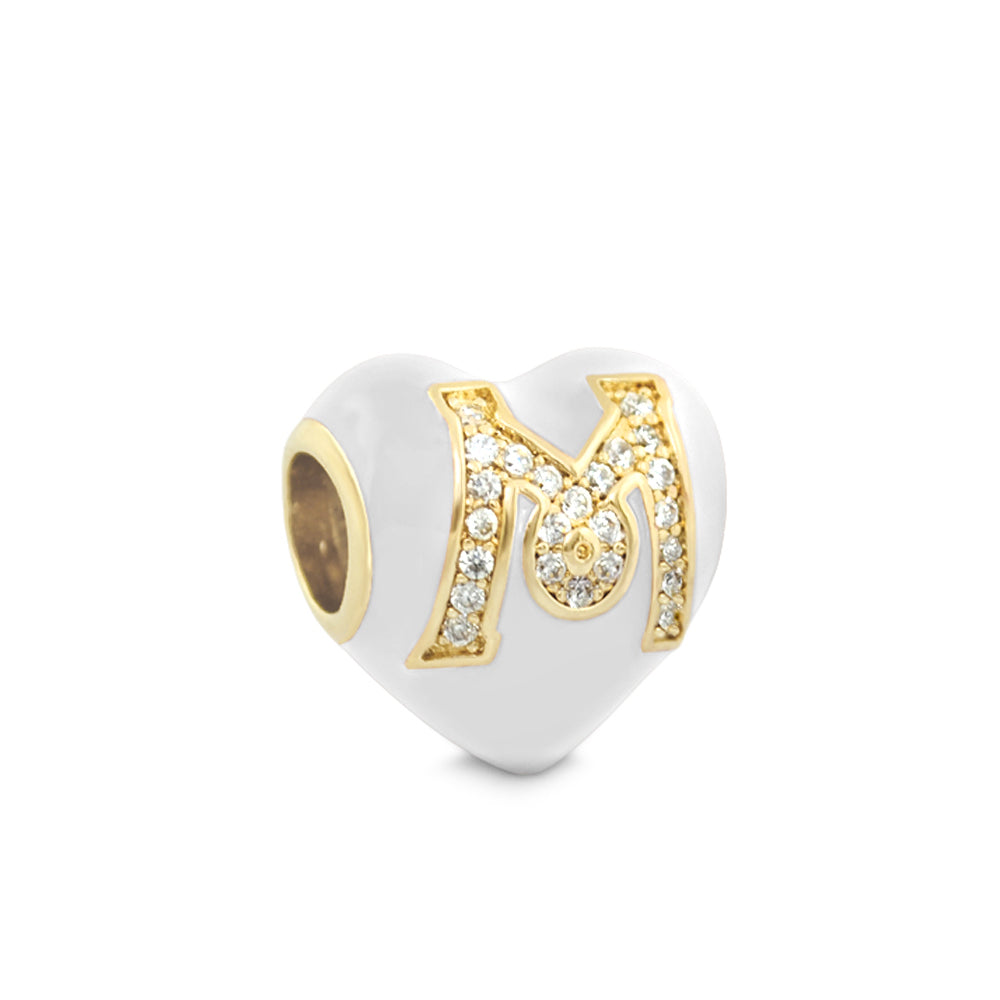 Gabriella Beads pave M heart charm bead white with gold M crystals Lauren G Adams on Tampa Home & Garden Store