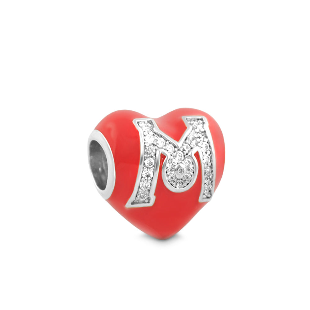 Gabriella Beads Pave M charm red heart with pave crystal M Lauren G Adams on Tampa Home & Garden Store
