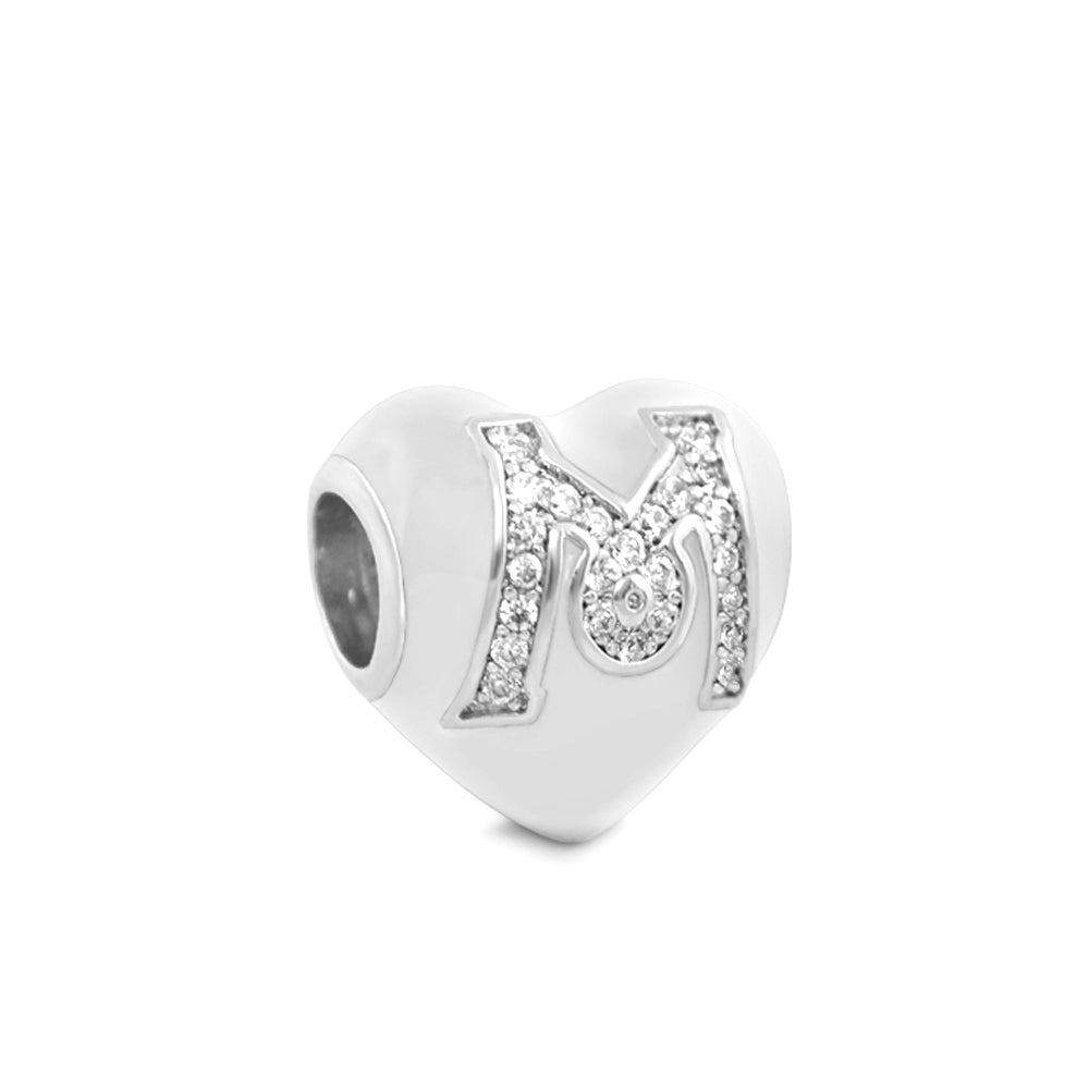 Gabriella Beads Pave M heart charm bead in silver with crystal M initial by Lauren G Adams on Tampa Home & Garden Store
