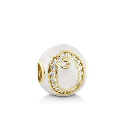 Gabriella Beads O charm by Lauren G Adams, white enamel bead with gold-tone spiral crystals on Tampa Home & Garden Store