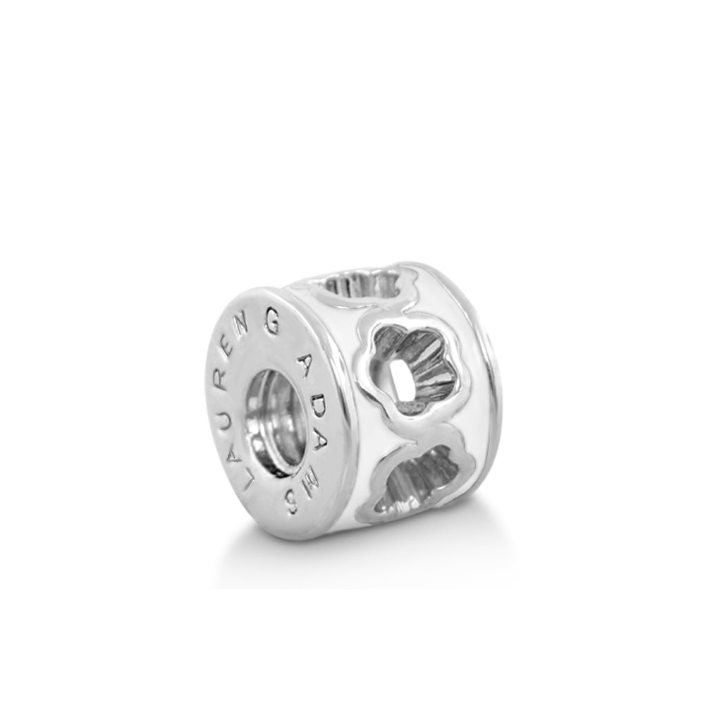 Gabriella Daisies charm bead, silver tone with daisy cutouts, Lauren G Adams, Charms on Tampa Home & Garden Store