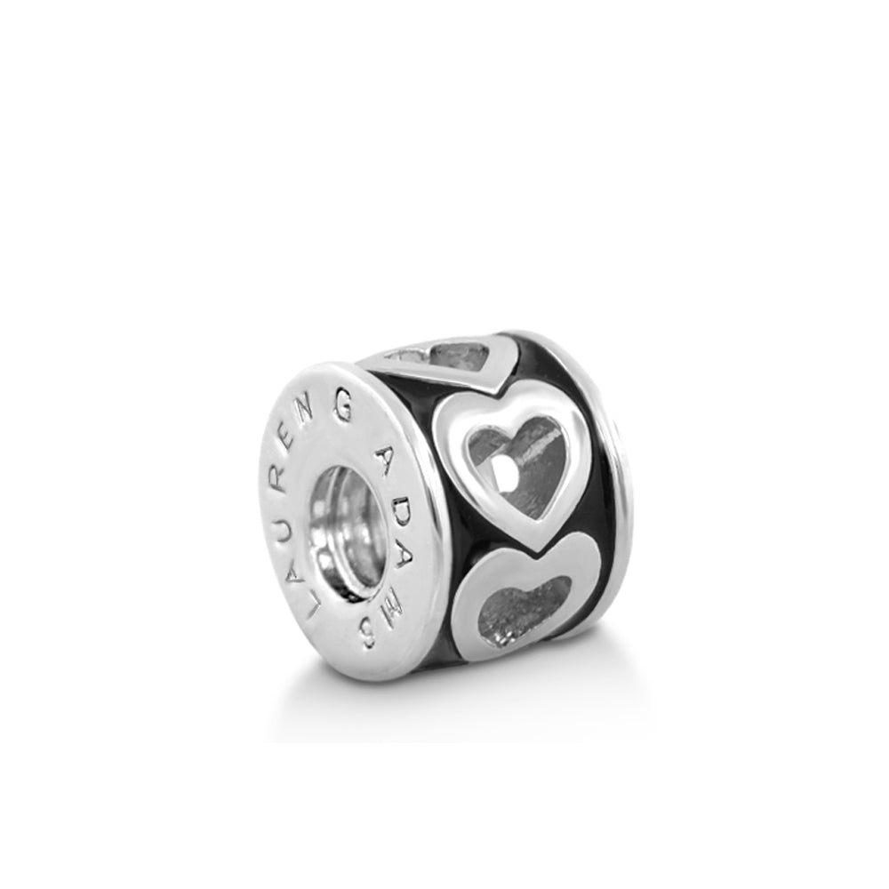 Gabriella Beads Hearts charm bead, silver with heart cutouts and black enamel, Lauren G Adams on Tampa Home & Garden Store