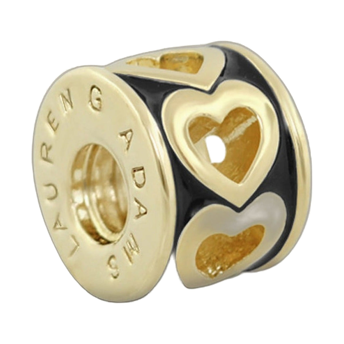Gabriella Beads Hearts charm bead by Lauren G Adams, cream coin edge, black enamel heart on Tampa Home & Garden Store