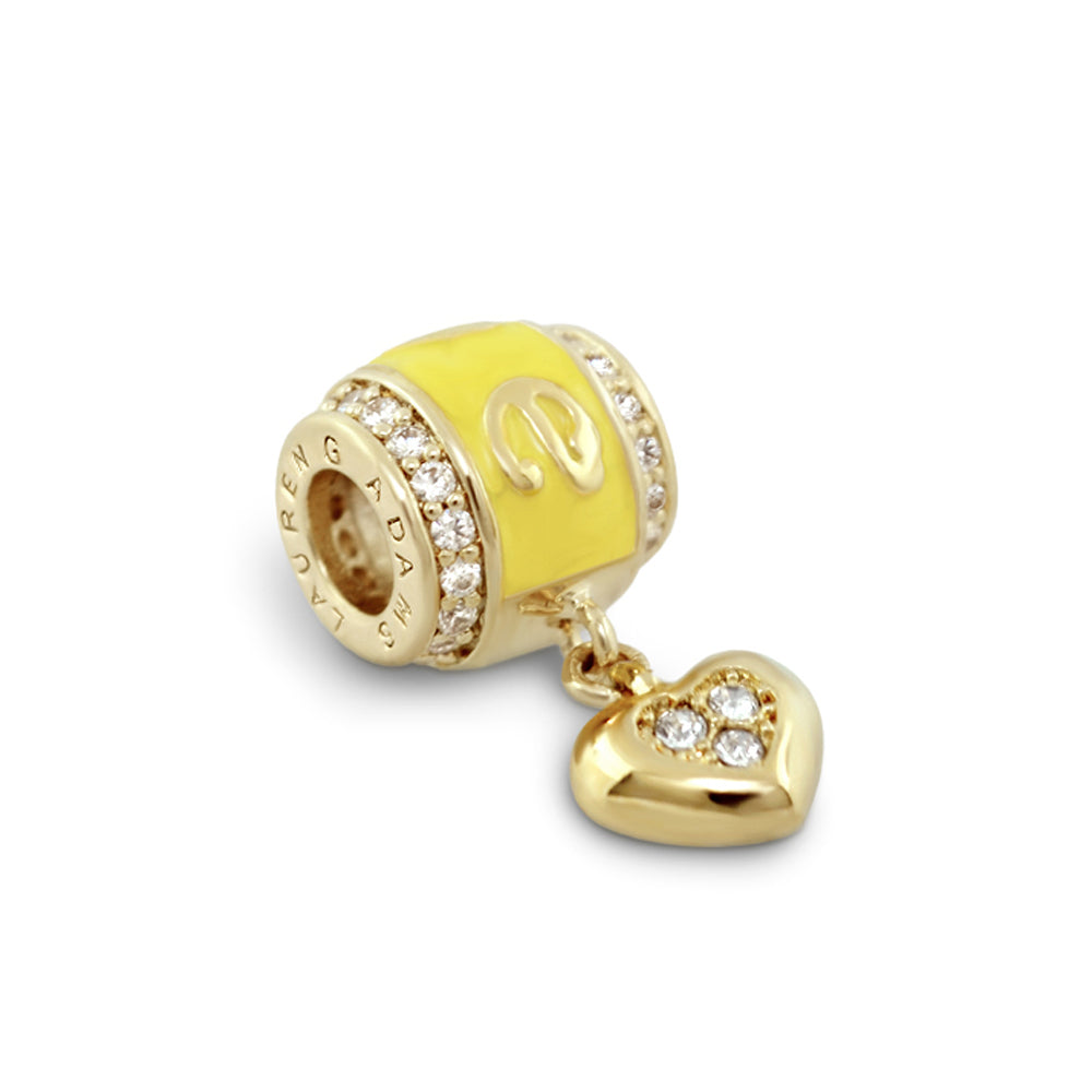 Gabriella Beads Enamel Love bead by Lauren G Adams, yellow enamel crystal rim; heart charm on Tampa Home & Garden Store