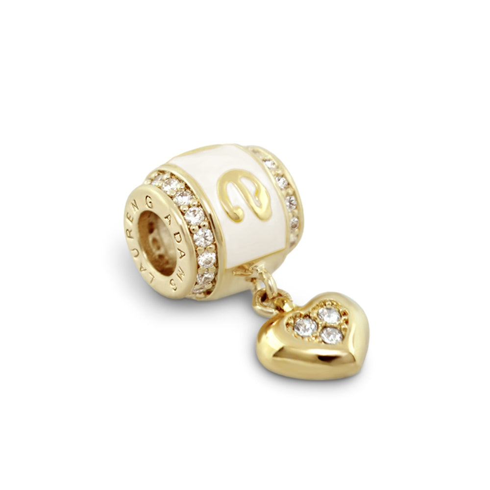 Gabriella Beads Enamel Love charm bead by Lauren G Adams, gold-tone with white enamel band and crystal heart charm on Tampa Home & Garden Store