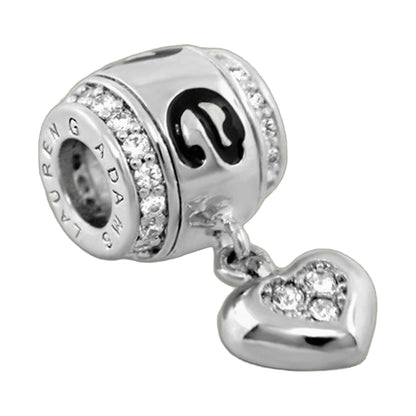 Gabriella Beads Love charm set, two silver-toned charms with pavé crystals and heart motif on Tampa Home & Garden Store