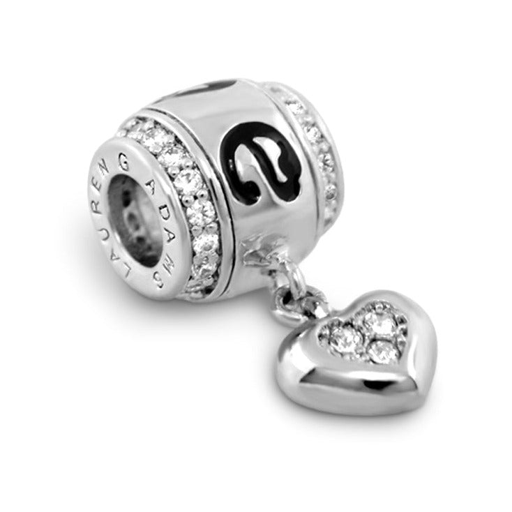 Gabriella Beads Love charm bead by Lauren G Adams, silver-tone with crystal pavé heart charm on Tampa Home & Garden Store
