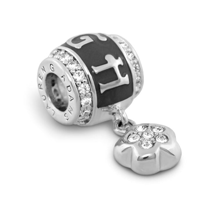 Gabriella Beads Laugh charm bead, Lauren G Adams, black enamel with crystals, heart charm on Tampa Home & Garden Store