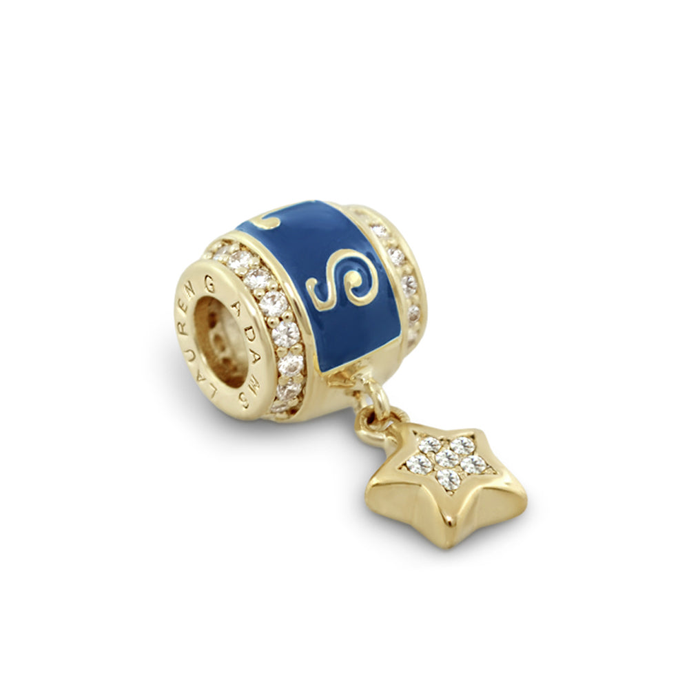 Gabriella Beads Star charm bead, Lauren G Adams gold with blue enamel, crystal star pendant on Tampa Home & Garden Store