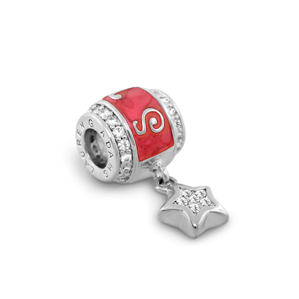 Gabriella Beads Star charm; silver with pink enamel stripe and pave crystals by Lauren G Adams on Tampa Home & Garden Store