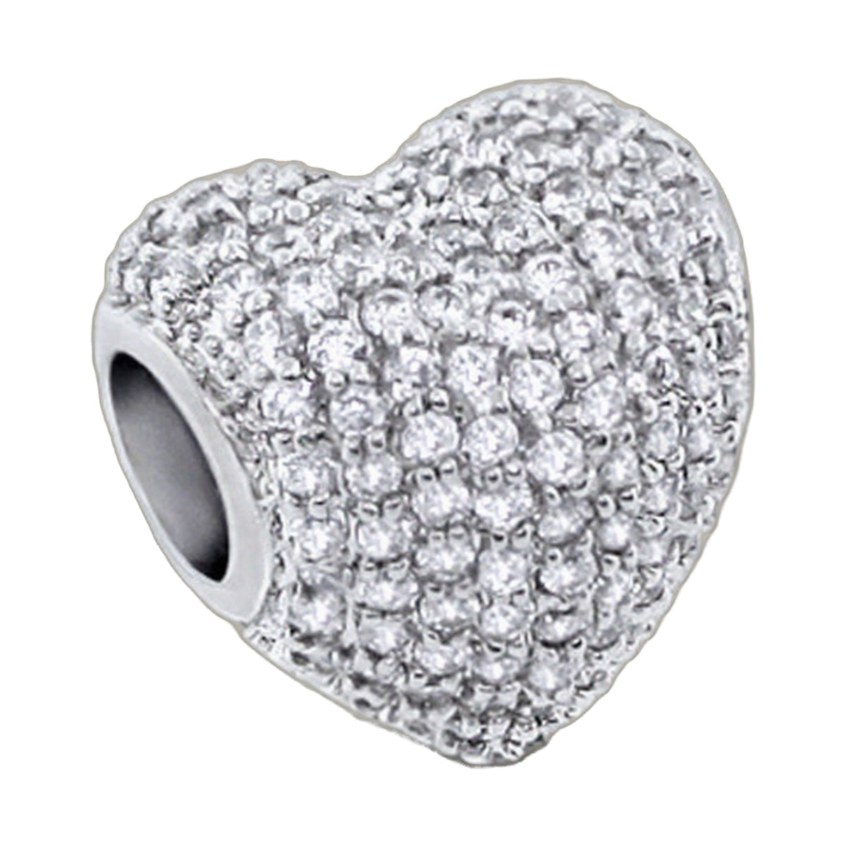 Gabriella Beads Pave Heart charm in silver-tone crystal pave, close-up view on Tampa Home & Garden Store