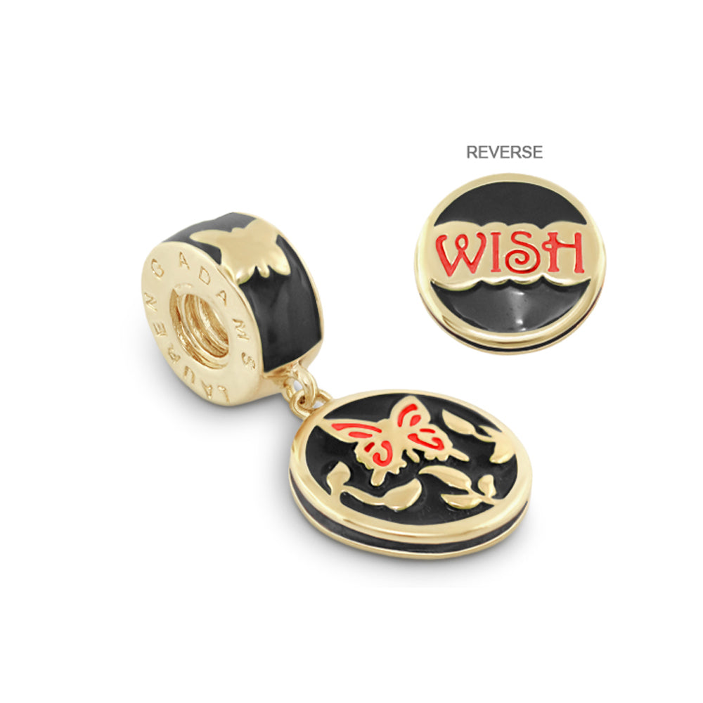 Gabriella Beads Wish Charm by Lauren G Adams; gold charm with black enamel, butterfly, WISH side on Tampa Home & Garden Store