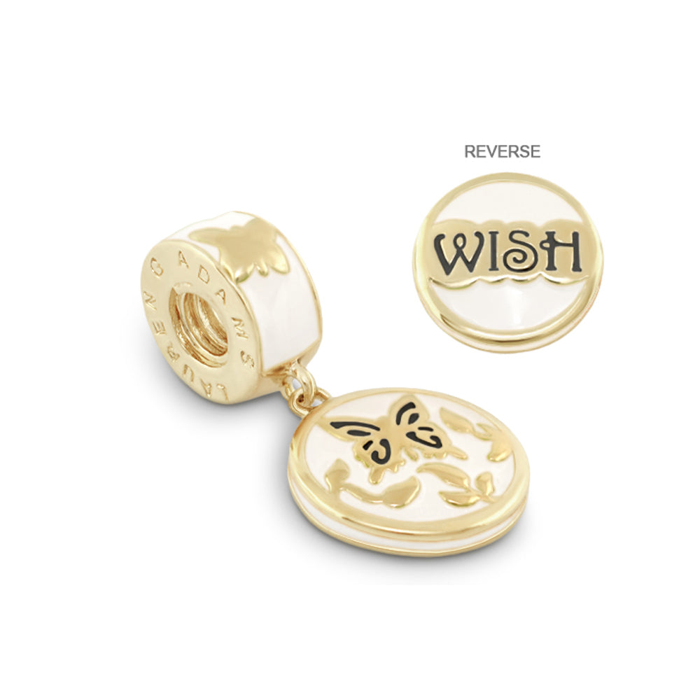 Gabriella Beads Wish Charm by Lauren G Adams, gold-tone round pendant with butterfly motif on Tampa Home & Garden Store